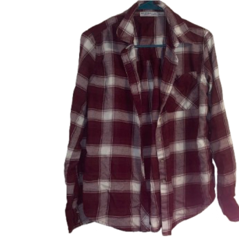 Arizona brand Women's Burgundy and White Plaid Button Down Shirt